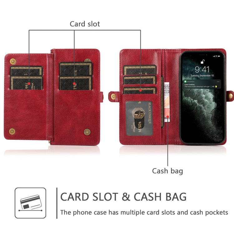 For iPhone 12 Pro Max Multiple Card Slots Detachable Magnetic Horizontal Flip Leather Case with Card Slots & Holder & Wallet(Red) - iPhone 12 Pro Max Cases by buy2fix | Online Shopping UK | buy2fix
