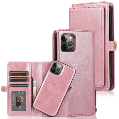 For iPhone 12 Pro Max Multiple Card Slots Detachable Magnetic Horizontal Flip Leather Case with Card Slots & Holder & Wallet(Rose Gold) - iPhone 12 Pro Max Cases by buy2fix | Online Shopping UK | buy2fix