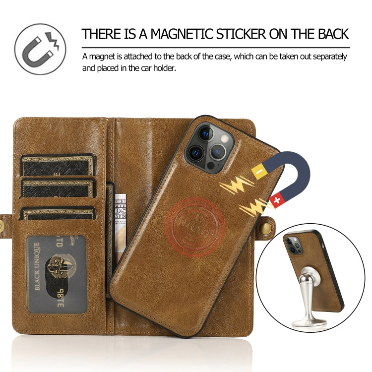 For iPhone 12 Pro Max Multiple Card Slots Detachable Magnetic Horizontal Flip Leather Case with Card Slots & Holder & Wallet(Brown) - iPhone 12 Pro Max Cases by buy2fix | Online Shopping UK | buy2fix