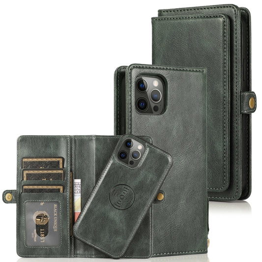 For iPhone 12 Pro Max Multiple Card Slots Detachable Magnetic Horizontal Flip Leather Case with Card Slots & Holder & Wallet(Dark Green) - iPhone 12 Pro Max Cases by buy2fix | Online Shopping UK | buy2fix