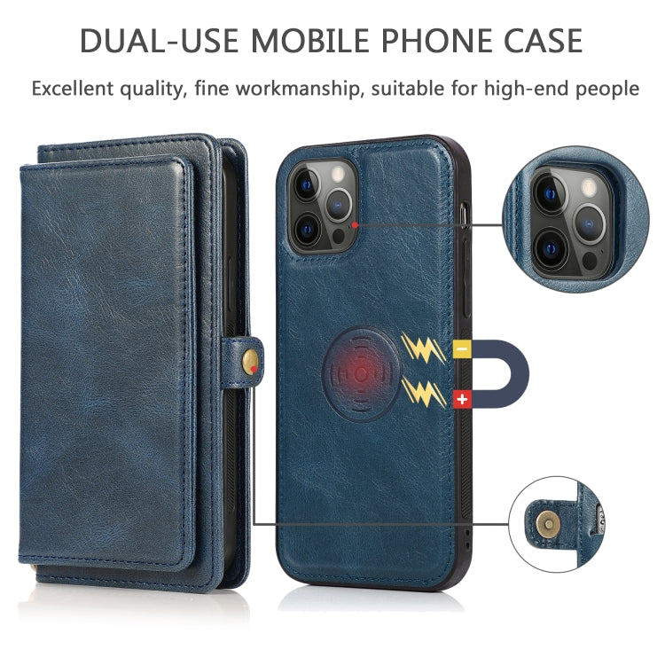 For iPhone 12 Pro Max Multiple Card Slots Detachable Magnetic Horizontal Flip Leather Case with Card Slots & Holder & Wallet(Navy Blue) - iPhone 12 Pro Max Cases by buy2fix | Online Shopping UK | buy2fix