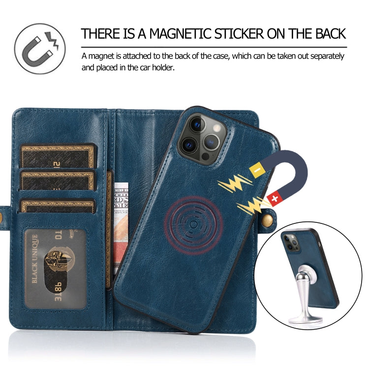 For iPhone 12 Pro Max Multiple Card Slots Detachable Magnetic Horizontal Flip Leather Case with Card Slots & Holder & Wallet(Navy Blue) - iPhone 12 Pro Max Cases by buy2fix | Online Shopping UK | buy2fix