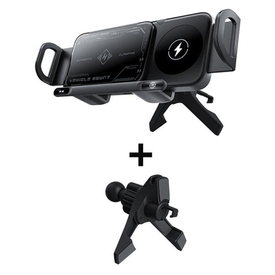 X01 2 In 1 Car Dual Coil 15W Wireless Charger Rotating Navigation Bracket Bracket + Air Vent Base(Black)