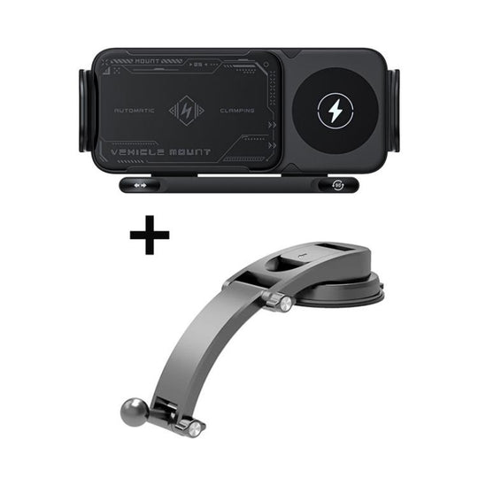 X01 2 In 1 Car Dual Coil 15W Wireless Charger Rotating Navigation Bracket Bracket + Dashboard Base(Grey)
