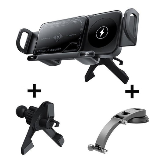 X01 2 In 1 Car Dual Coil 15W Wireless Charger Rotating Navigation Bracket Bracket + Air Vent Base + Dashboard Base(Black)