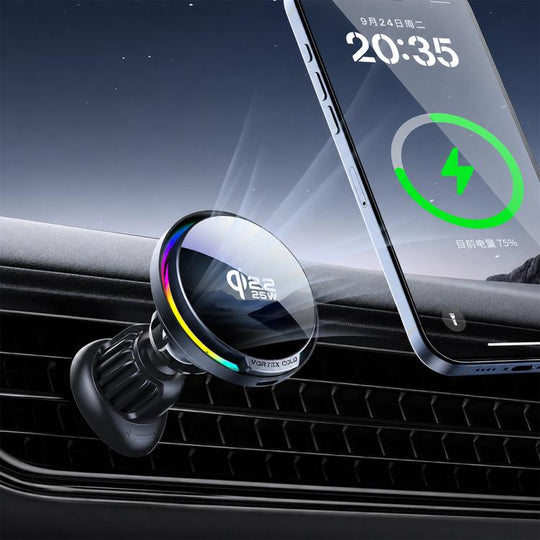 A100 Magnetic Cooling 25W Wireless Fast Charger Car Air Outlet Holder(Black)