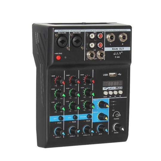 F-4A Multi-function Professional 4-way Recording Mixer Bluetooth Live Streaming Sound Card, Plug Type:without Plug(Black)
