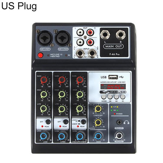 F-4A Pro Multi-function Professional Recording Mixer Bluetooth Live Streaming Sound Card, Plug Type:US Plug(Black)