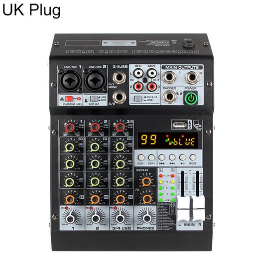 TP-4M 4-Channel Multi-function Professional Recording Mixer Bluetooth Sound Card, Plug Type:UK Plug(Black)