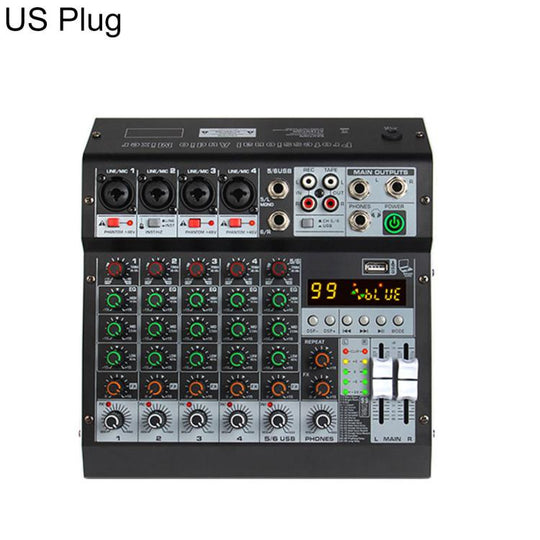 TP-6M 6-Channel Multi-function Professional Recording Mixer Bluetooth Sound Card, Plug Type:US Plug(Black)