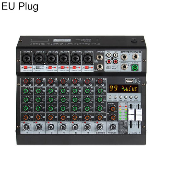TP-8M 8-Channel Multi-function Professional Recording Mixer Bluetooth Sound Card, Plug Type:EU Plug(Black)