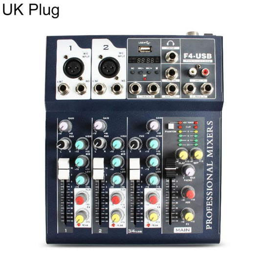 F4 4-Channel Multi-function Professional Bluetooth Live Streaming Mixer, Plug Type:UK Plug(Black)
