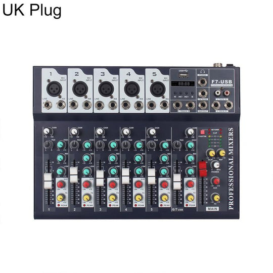 F7 7-Channel Multi-function Professional Bluetooth Live Streaming Mixer, Plug Type:UK Plug(Black)