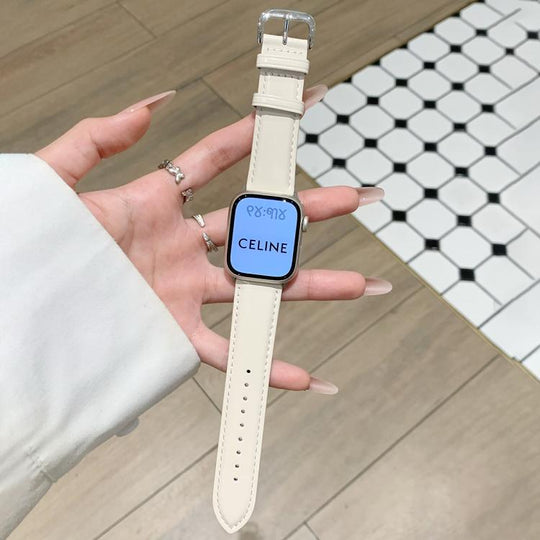 For Apple Watch 46mm / 49mm / 45mm / 44mm Oil Waxed Genuine Leather Pin Buckle Watch Band(Creamy White)