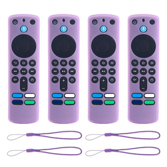 For Amazon Alexa Voice Remote 3rd Gen XDcase 4pcs Soft Silicone Protective Case with Mini Strap(Luminous Purple)
