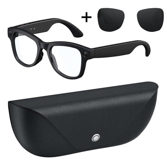 M02X Pro Max Smart AI Glasses with 8MP HD Camera, Video Recording WiFi Transmission Al Smart Voice Assistant, Type:Sunglasses + Anti Blue Light Lens(Black Charge Case)