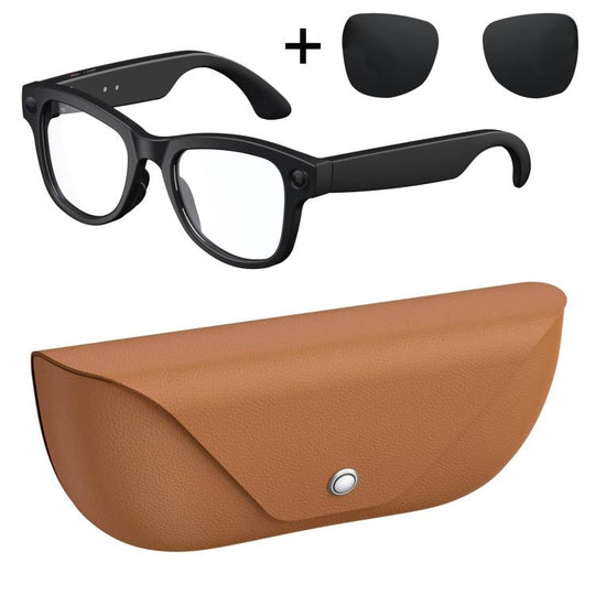 M02X Pro Max Smart AI Glasses with 8MP HD Camera, Video Recording WiFi Transmission Al Smart Voice Assistant, Type:Sunglasses + Anti Blue Light Lens(Brown Charge Case)