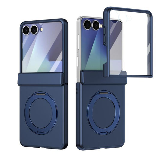 For Galaxy Z Flip8 5G Rotation Magnetic Ring Holder Hinge Integrated Film Phone Case(Blue)