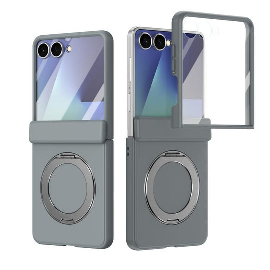 For Galaxy Z Flip8 5G Rotation Magnetic Ring Holder Hinge Integrated Film Phone Case(Grey)
