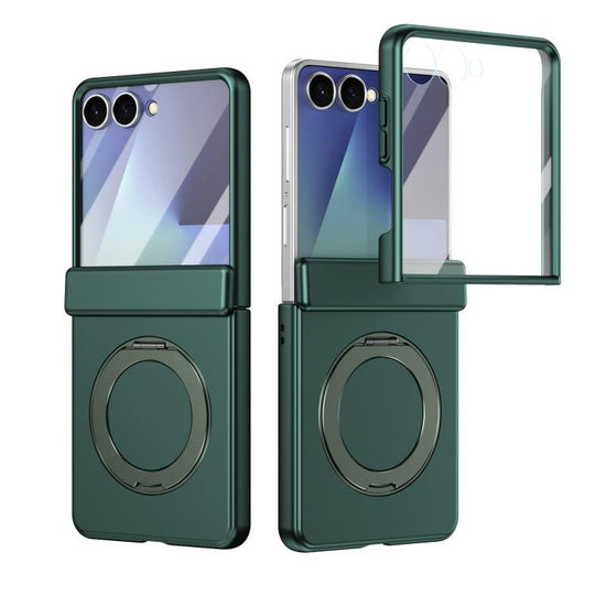 For Galaxy Z Flip8 5G Rotation Magnetic Ring Holder Hinge Integrated Film Phone Case(Green)