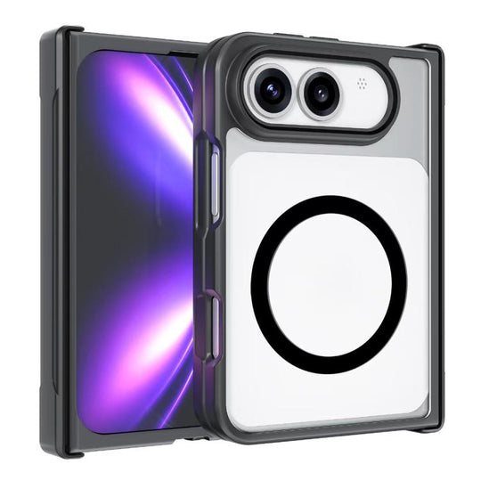 For iPhone Duo Armor MagSafe PC Hybrid TPU Phone Case with Hinge Guard(Transparent)