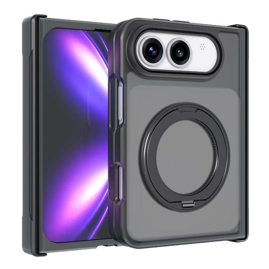 For iPhone Duo Armor Magnetic Holder PC Hybrid TPU Phone Case with Hinge Guard(Frosted Black)