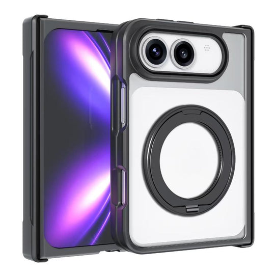 For iPhone Duo Armor Magnetic Holder PC Hybrid TPU Phone Case with Hinge Guard(Transparent)