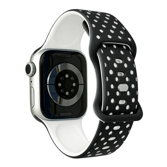 For Apple Watch 46mm / 49mm / 45mm / 44mm Star-Shaped Dot Pattern Butterfly Clasp Silicone Watch Band(Black White)