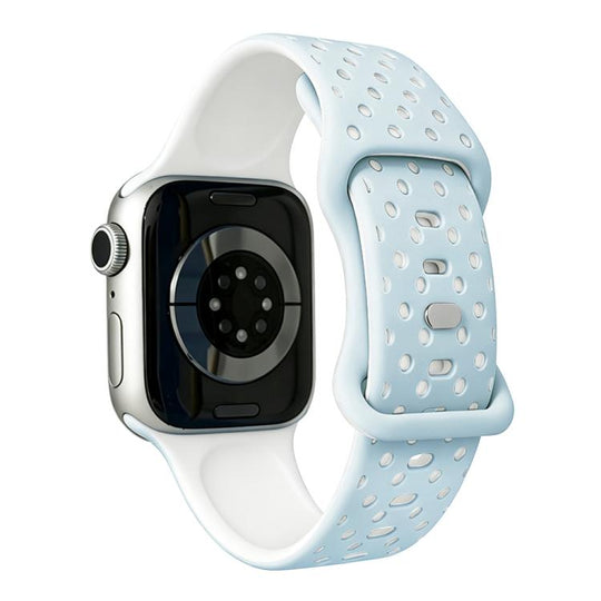For Apple Watch 42mm / 41mm / 40mm / 38mm Star-Shaped Dot Pattern Butterfly Clasp Silicone Watch Band(Sky Blue White)
