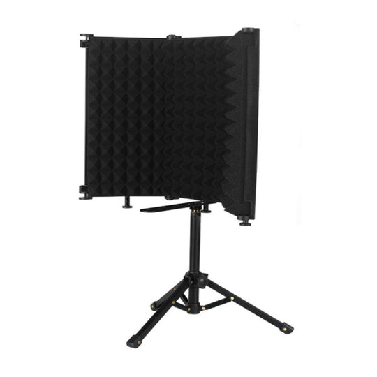 M3 Foldable Three-Panel Microphone Isolation Shield with Tripod and Pop Filter Kit(Black)