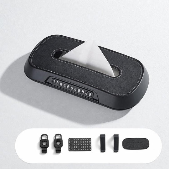 Car Tissue Box with Temporary Parking Phone Number Card, Model:Suede Reflective(Black)