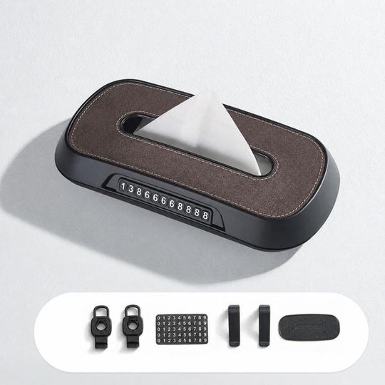 Car Tissue Box with Temporary Parking Phone Number Card, Model:Suede Reflective(Brown)