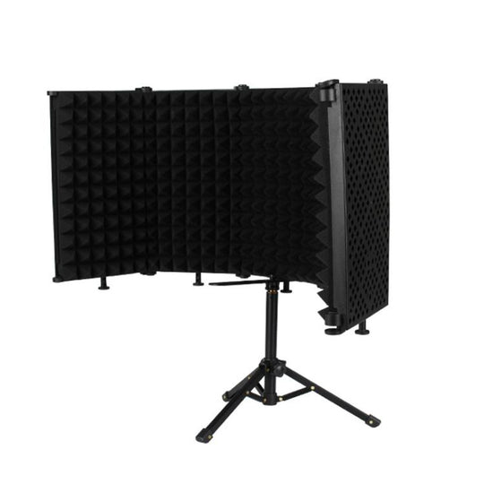 M5 Foldable Five-Panel Microphone Isolation Shield with Tripod and Pop Filter Kit(Black)