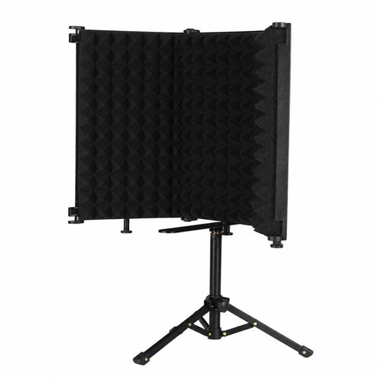 M3 Foldable Three-Panel Metal Casing Microphone Isolation Shield with Tripod and Pop Filter Kit(Black)