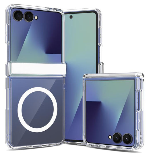 For Galaxy Z Flip8 5G Scratch-proof Transparent Magnetic Phone Case with Hinge Cover