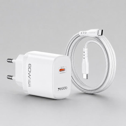 Yesido YC115 Type-C 40-60W AVS Dynamic Fast Charger with Type-C to Type-C Cable, Plug:EU Plug(White)
