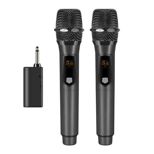 GE1 Handheld 2.4G Rechargeable Wireless Microphone, Style:Dual Microphones(Black Grey)
