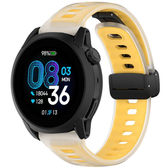 For COROS PACE 4 Folding Magnetic Black Buckle Jelly Silicone Watch Band(Translucent Yellow)