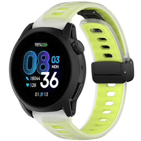 For COROS PACE 4 Folding Magnetic Black Buckle Jelly Silicone Watch Band(Translucent Lime)