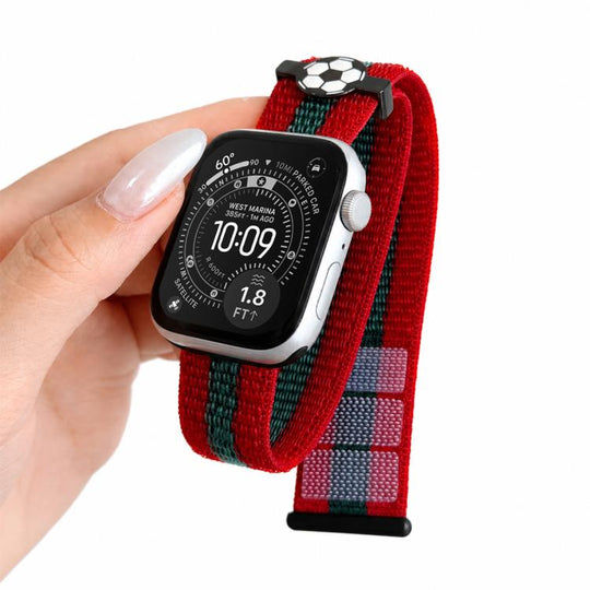 For Apple Watch 42mm / 41mm / 40mm / 38mm Soccer Series Nylon Hook and Loop Fastener Watch Band(Red Green Red)