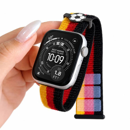 For Apple Watch 42mm / 41mm / 40mm / 38mm Soccer Series Nylon Hook and Loop Fastener Watch Band(Yellow Red Black)