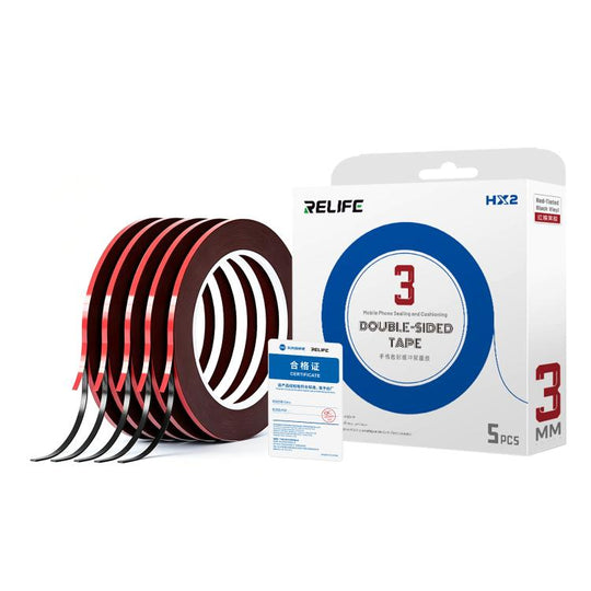 RELIFE HX2 5 in 1 Red Film Black Foam Double-Sided Tape, Size:3mm x 10m