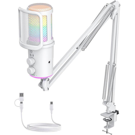 ONIKUMA M530 USB Condenser Microphone RGB Gaming Mic for Streaming(White)