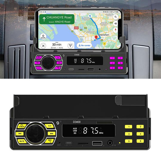 Universal Single-DIN Car Bluetooth MP3 Player FM Radio with Phone Holder(Black)
