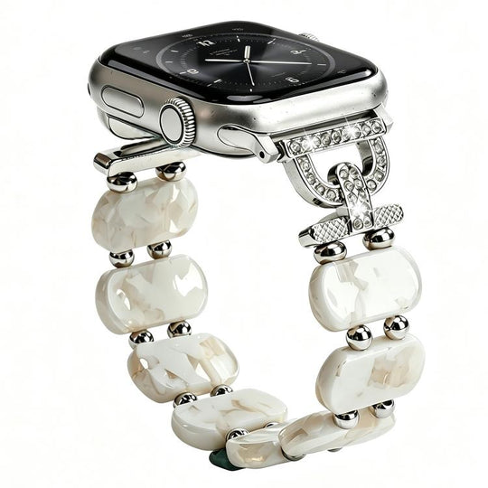 For Apple Watch 46mm / 49mm / 45mm / 44mm D-Shaped Rhinestone Chain Resin Watch Band(Marble White)