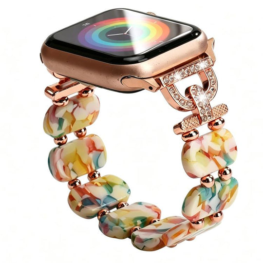 For Apple Watch 46mm / 49mm / 45mm / 44mm D-Shaped Rhinestone Chain Resin Watch Band(Marble Yellow)