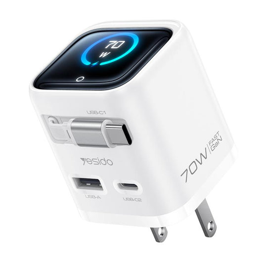 Yesido YC28U 70W GaN TFT Display Fast Charger with Retractable Type-C Cable, Plug:US Plug(White)
