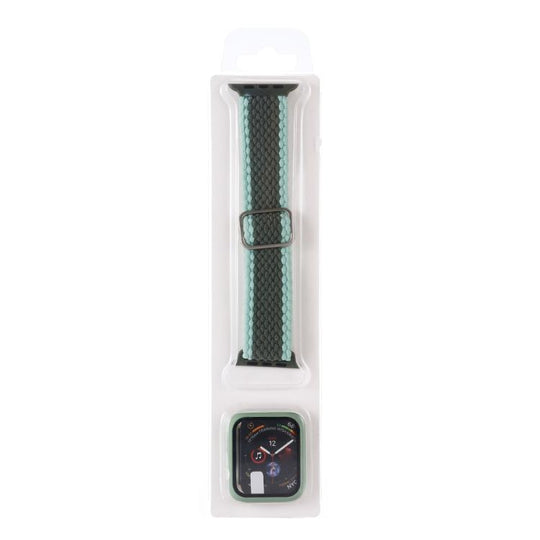 For Apple Watch Series 9 / 8 / 7 45mm Adjustable Striped Woven Nylon Watch Band + Watch Case Set(Army Green)