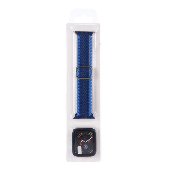 For Apple Watch Ultra 3 / 2 / 1 Ultra 49mm Adjustable Striped Woven Nylon Watch Band + Watch Case Set(Blue)