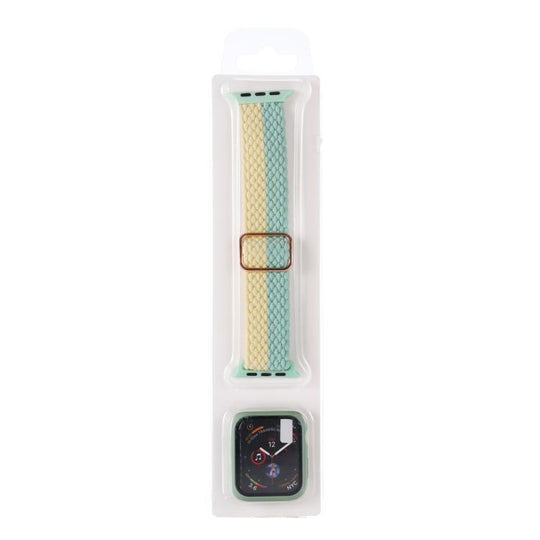 For Apple Watch Series 6 / 5 / 4 / SE 40mm Adjustable Striped Woven Nylon Watch Band + Watch Case Set(Pink Green)